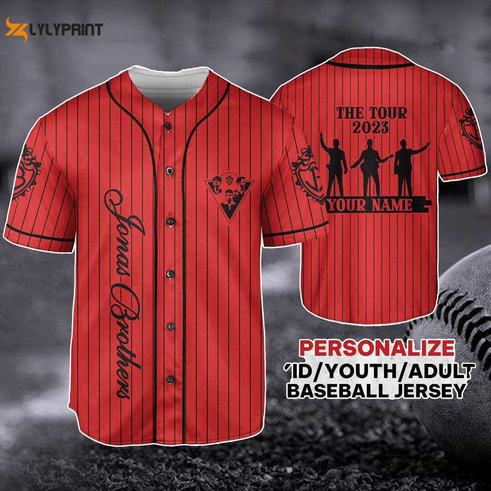Customized Jonas Brothers The Tour 2023 Baseball Jersey For Men Women, 5 Album 1 Night Tour - lylyprint.com baseball jersey product view 1