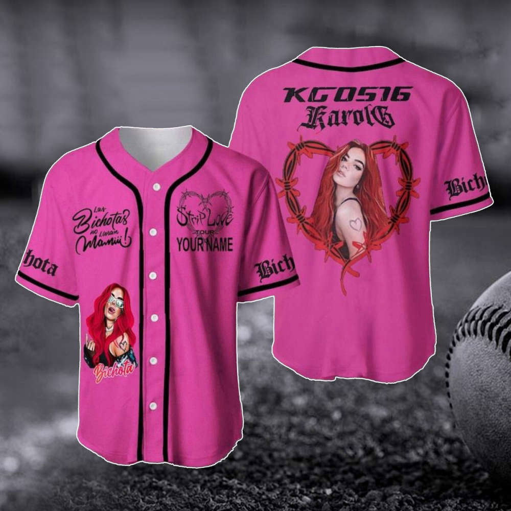 Customized Karol G Red Hair Baseball Jersey - Strip Love Tour Shirt Music Baseball Shirt - Gift For Fan - Aopprinter baseball jersey product view 3