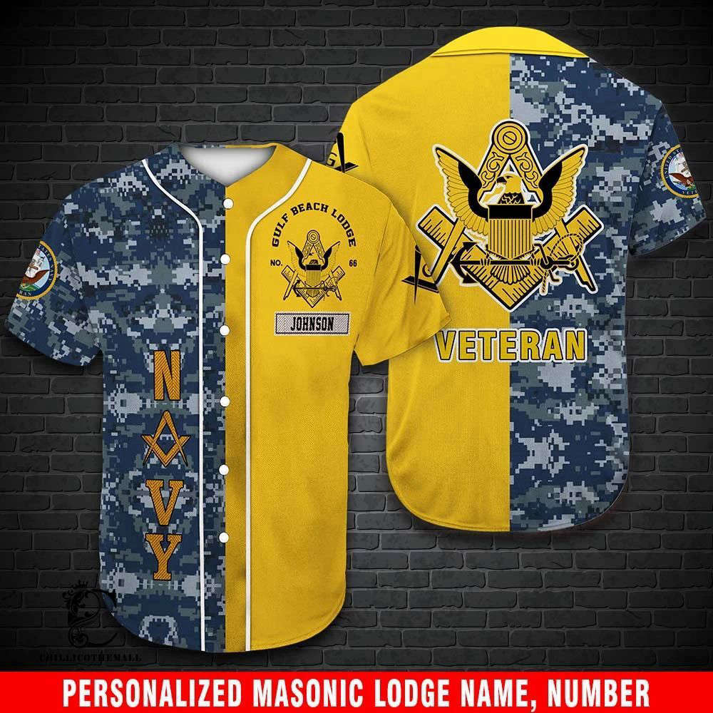 Customized Navy Veteran Freemasonry Baseball Jersey - Show Your Pride! - Aopprinter baseball jersey product view 2