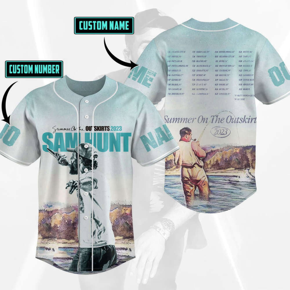Customized Sam Hunt 2023 Tour Baseball Jersey, Sam Hunt Merch, Singer Music Concert - Aopprinter baseball jersey product view 1