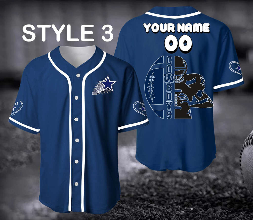 Dallas Cowboy Baseball Shirt, Custom Name And Number Baseball Jerseys - Aopprinter baseball jersey product view 2