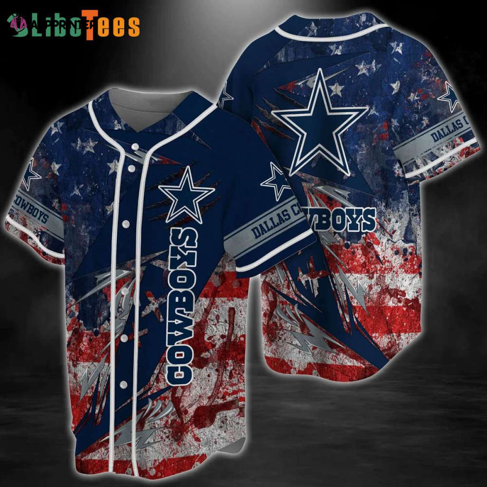 Dallas Cowboys Baseball Jersey, American Flag Pattern, Gifts For Dallas Cowboys Fans - Perfect Gifts For Your Loved Ones Jersey Shirt - Aopprinter baseball jersey product view 1