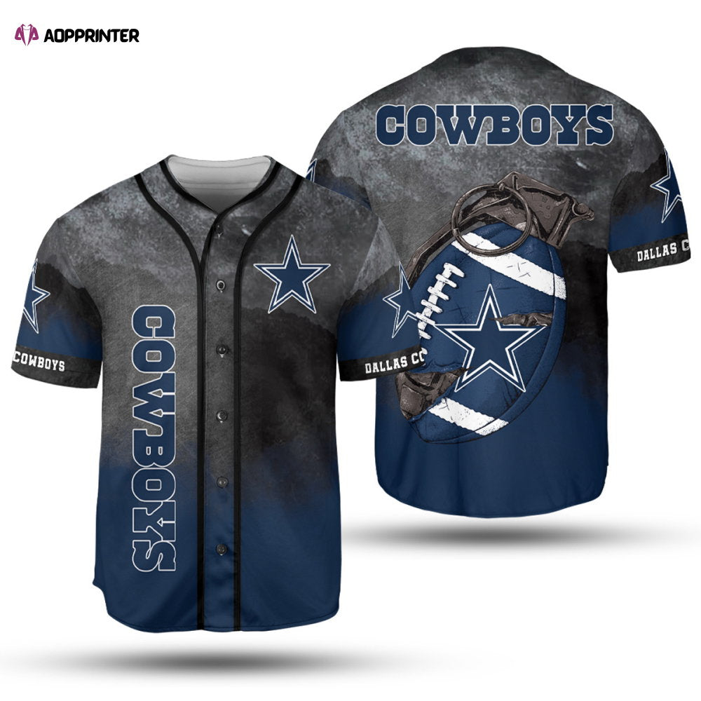 Dallas Cowboys Baseball Jersey, Cowboys Word And Grenade, Dallas Cowboys Gifts Ideas - Perfect Gifts For Your Loved Ones Jersey Shirt - Aopprinter baseball jersey product view 1