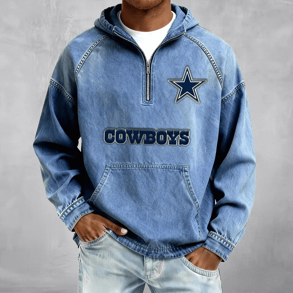 Dallas Cowboys Men's Half-Zip Denim Hoodie For Fan Unisex T-shirt, Sweatshirt, Hoodie, Long Sleeve Tee - T-Shirt, Sweatshirt, Hoodie