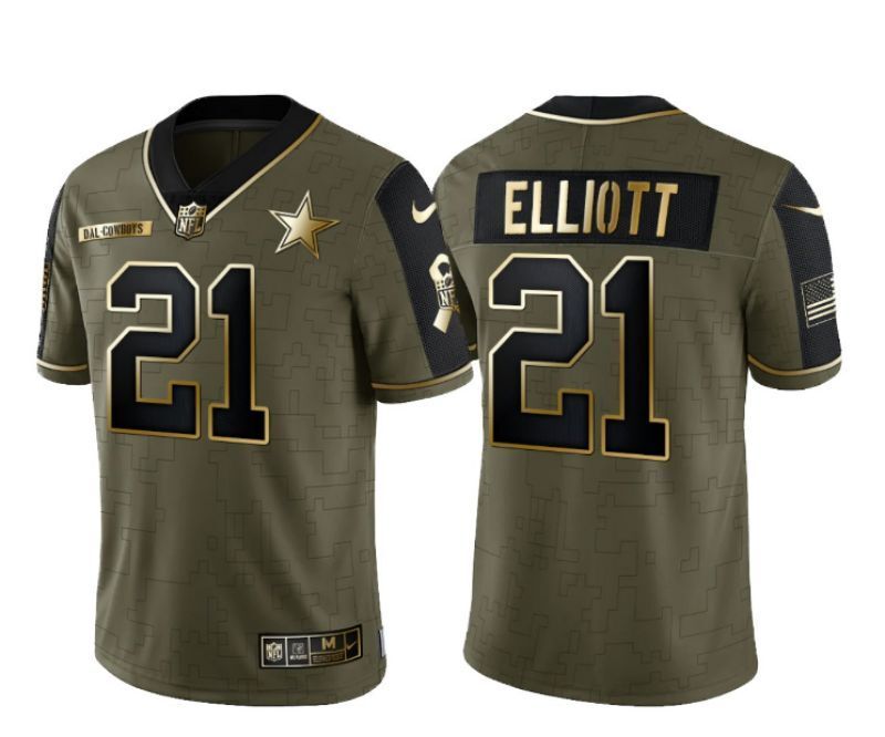 dallas cowboys #21 ezekiel elliott 21 Salute Gold Text Football Jersey football jersey product view 1