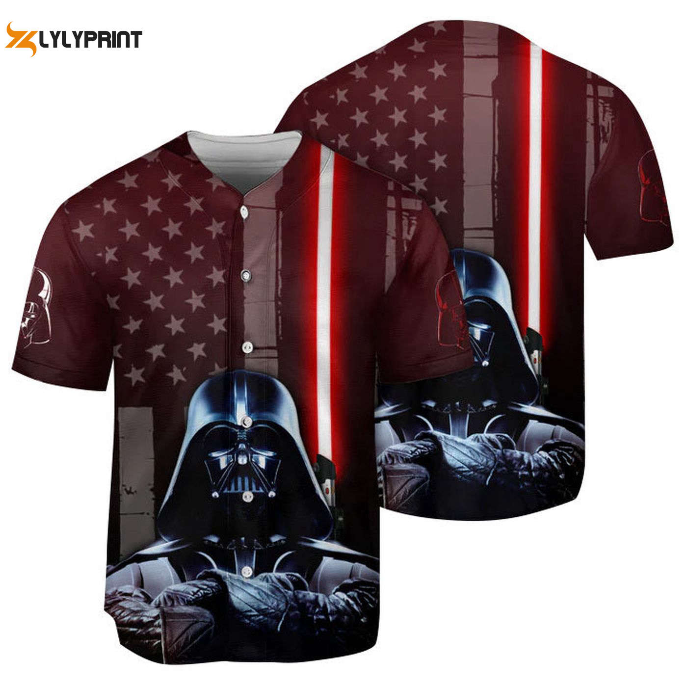 Darth Vader Lightsaber American Flag Baseball Jersey - Gift for Men Women - Gift for Men Women - lylyprint.com baseball jersey product view 1