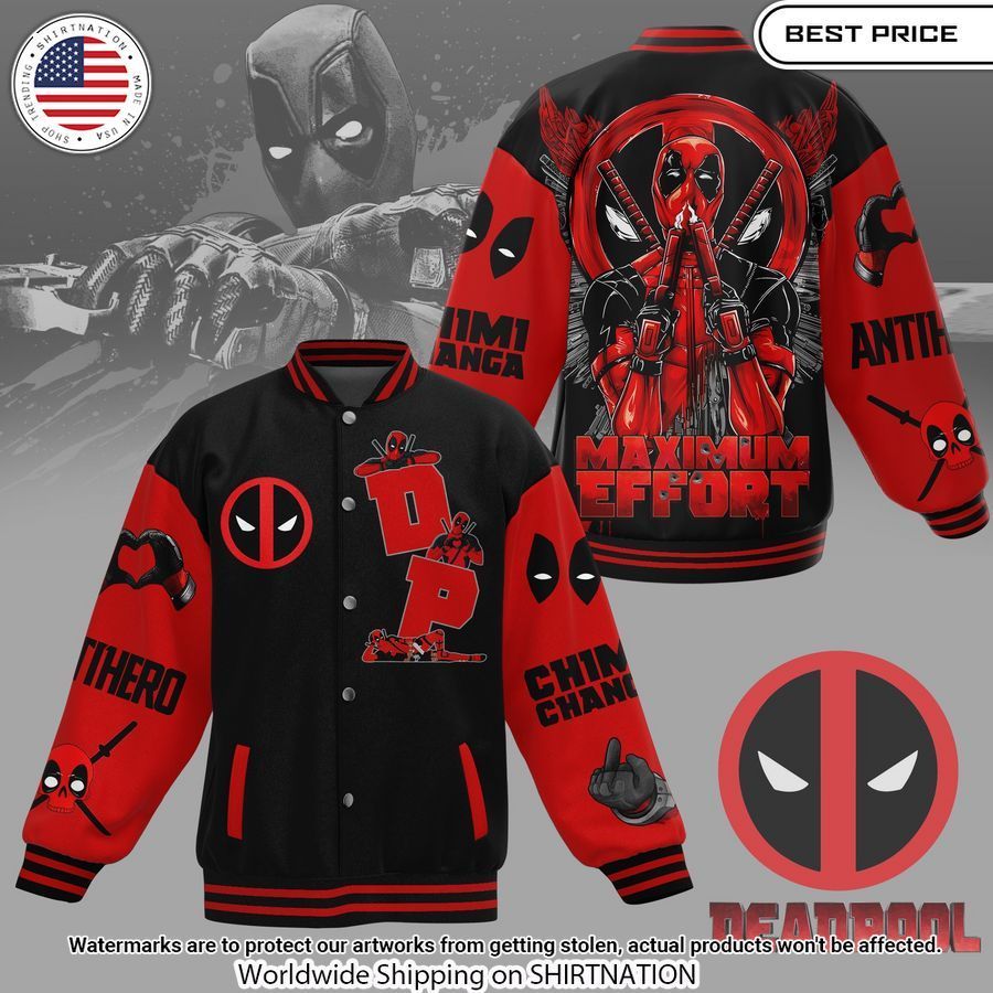 Deadpool Maximum Effort Baseball Jacket baseball jersey product view 1