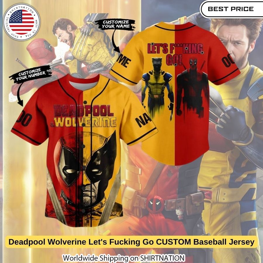 Deadpool Wolverine Let's Fucking Go CUSTOM Baseball Jersey baseball jersey product view 1