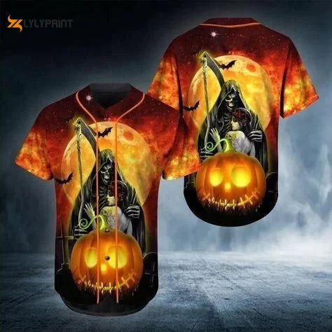 Spooky Death Halloween All Over Print 3D Unisex Baseball Jersey - Perfect Men Women s Gift - lylyprint.com baseball jersey product view 1