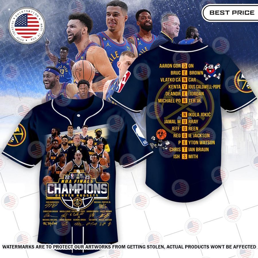 Denver Nuggets NBA Champions Baseball Jersey baseball jersey product view 1