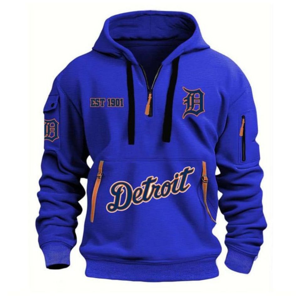 Detroit EST 1901 Quarter Zip Hoodie Unisex T-shirt, Sweatshirt, Hoodie, Long Sleeve Tee - T-Shirt, Sweatshirt, Hoodie