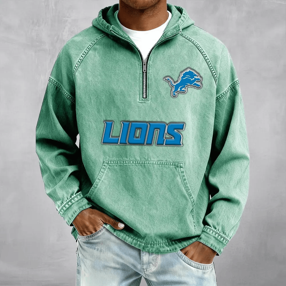 Detroit Lions Men's Half-Zip Denim Hoodie For Fan Unisex T-shirt, Sweatshirt, Hoodie, Long Sleeve Tee - T-Shirt, Sweatshirt, Hoodie