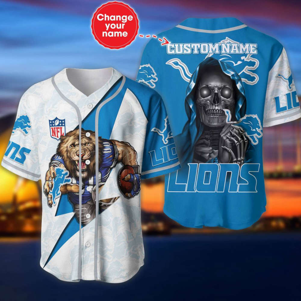 Detroit Lions Personalized Baseball Jersey - lylyprint.com baseball jersey product view 2
