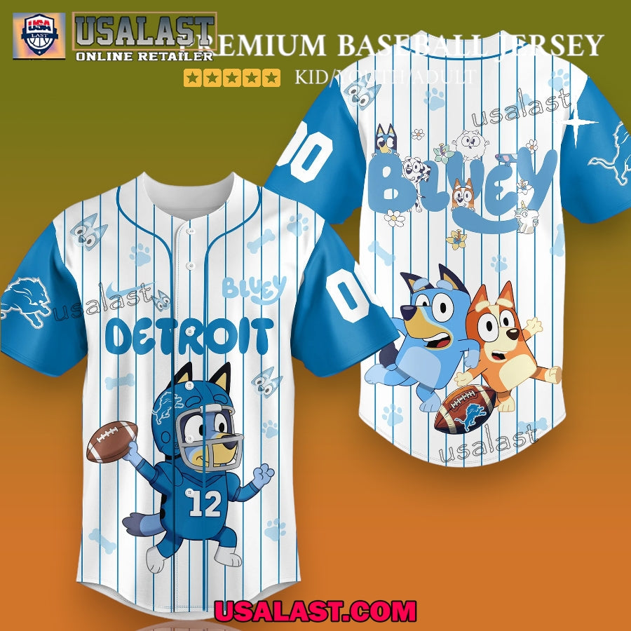 Detroit Lions x Bluey Baseball Jersey For Adults And Kids baseball jersey product view 1