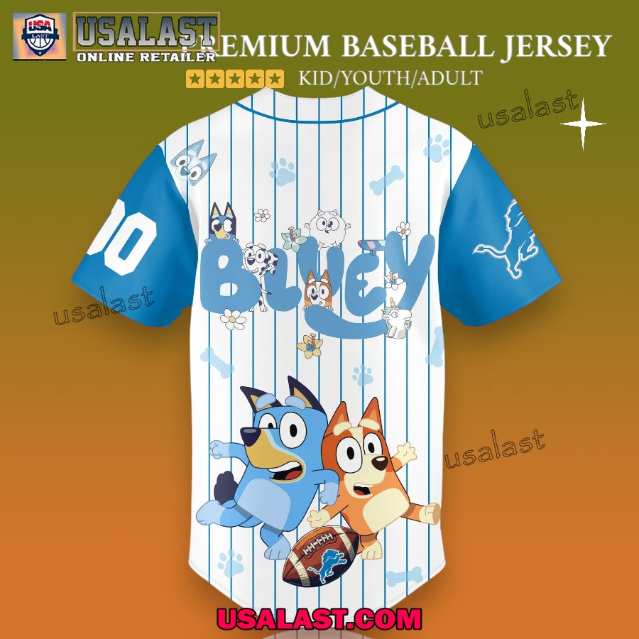 Detroit Lions x Bluey Baseball Jersey For Adults And Kids baseball jersey product view 3