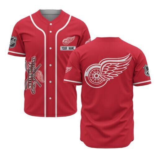 Detroit Red Wings Baseball Jersey Custom Name For Fans BJ0126 - lylyprint.com baseball jersey product view 2