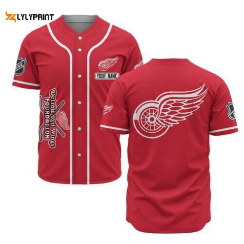Detroit Red Wings Baseball Jersey Custom Name For Fans BJ0126 - lylyprint.com baseball jersey product view 1