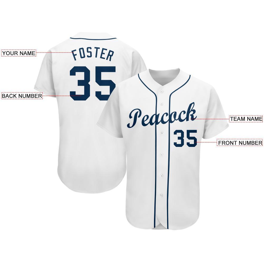 Custom White Navy Baseball Jersey baseball jersey product view 3