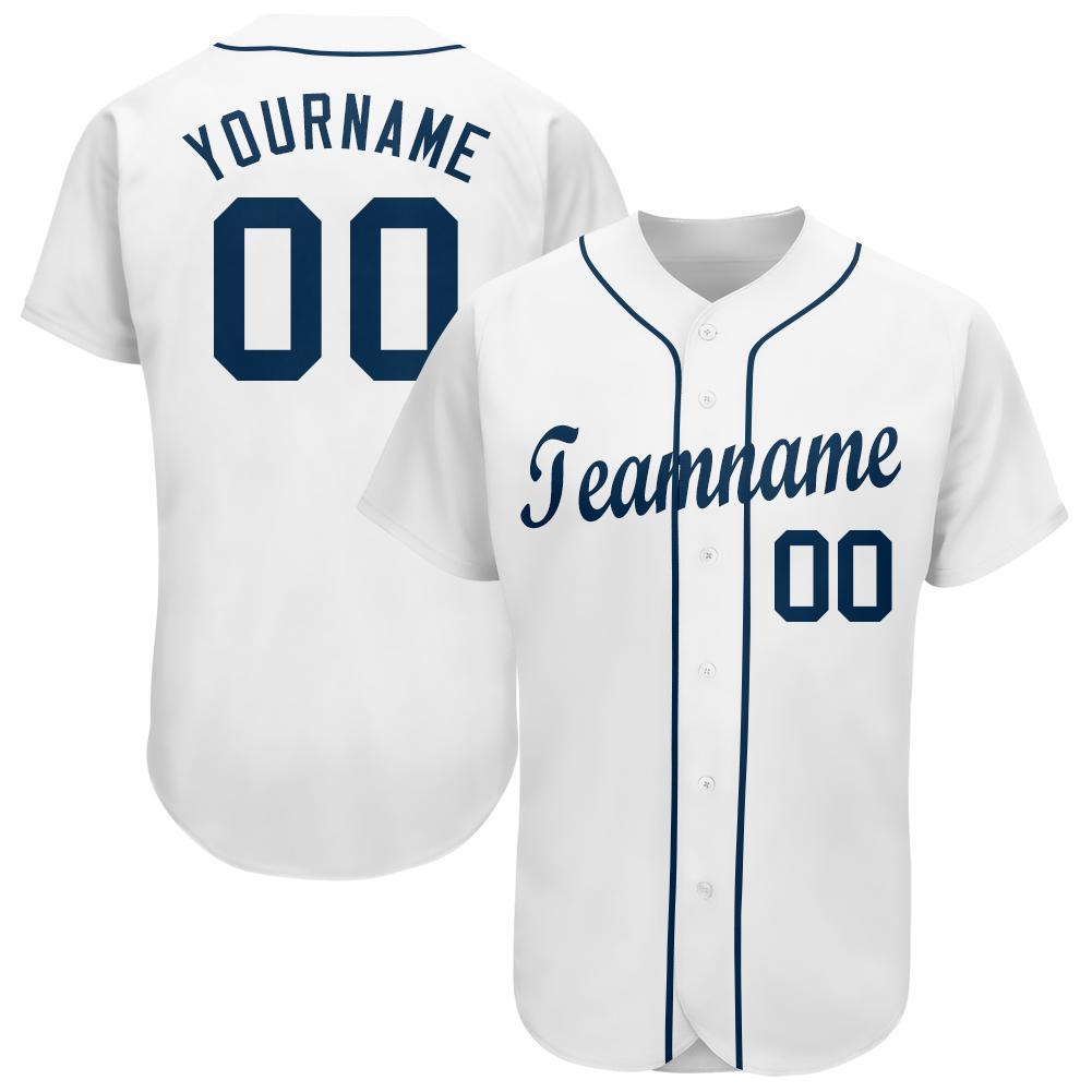 Custom White Navy Baseball Jersey baseball jersey product view 1
