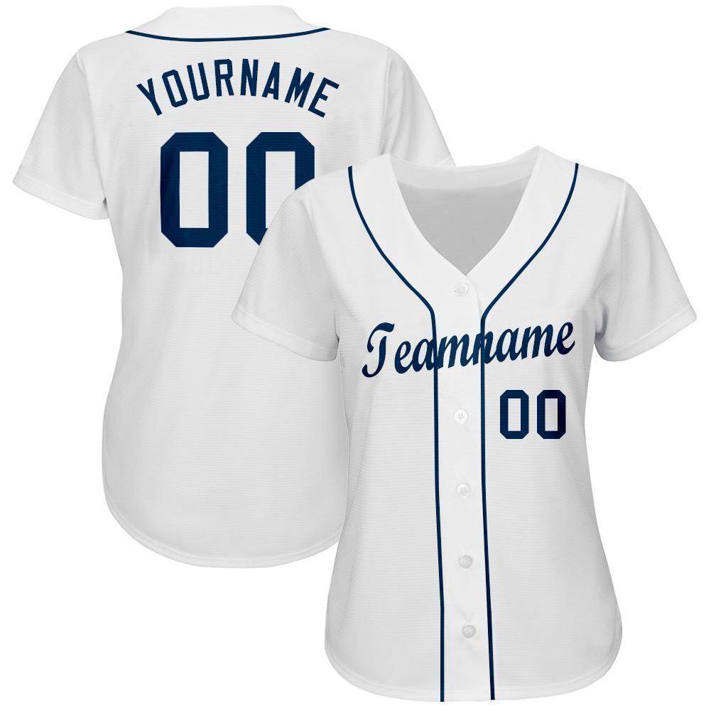 Custom White Navy Baseball Jersey baseball jersey product view 2