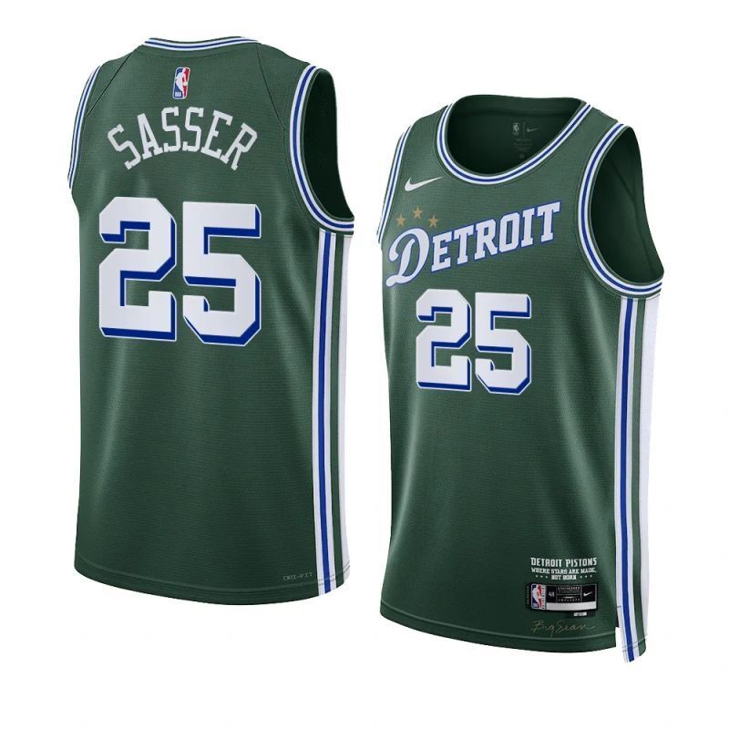 detroit pistons #25 marcus sasser 2022-2023 green city edition 2023 nba draft jersey.webp Basketball Jersey basketball jersey product view 1