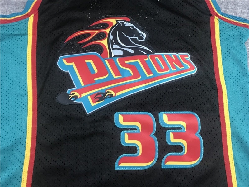 detroit pistons #33 grant hill Pistons 33 Black Retro Logo Style 1 Basketball Jersey basketball jersey product view 1