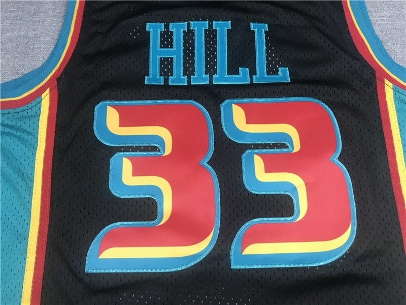 detroit pistons #33 grant hill Pistons 33 Black Retro Logo Style 2 Basketball Jersey basketball jersey product view 1