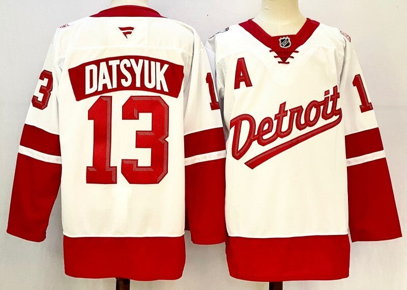 detroit red wings #13 pavel datsyuk white red 2024-25 with a patch Hockey Jersey hockey jersey product view 1