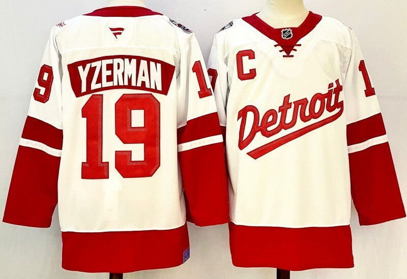 detroit red wings #19 steve yzerman white red 2024-25 with c patch Hockey Jersey hockey jersey product view 1