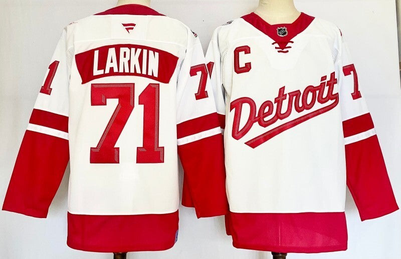 detroit red wings #71 dylan larkin white red 2024-25 with c patch Hockey Jersey hockey jersey product view 1