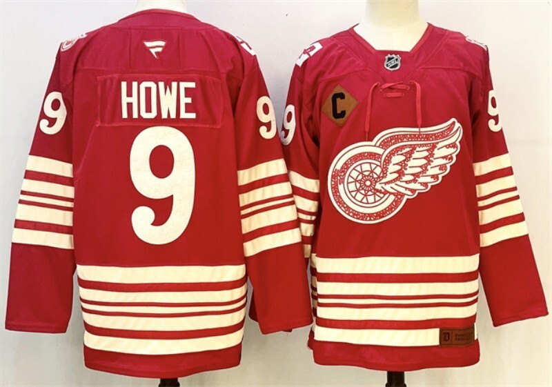 detroit red wings #9 gordie howe red 2025-26 with c patch centennial premium Hockey Jersey hockey jersey product view 1