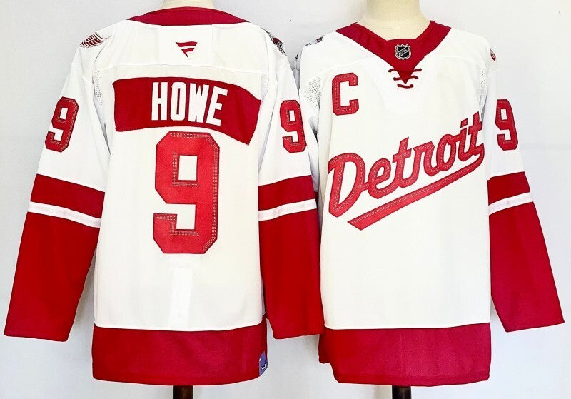 detroit red wings #9 gordie howe white red 2024-25 with c patch Hockey Jersey hockey jersey product view 1