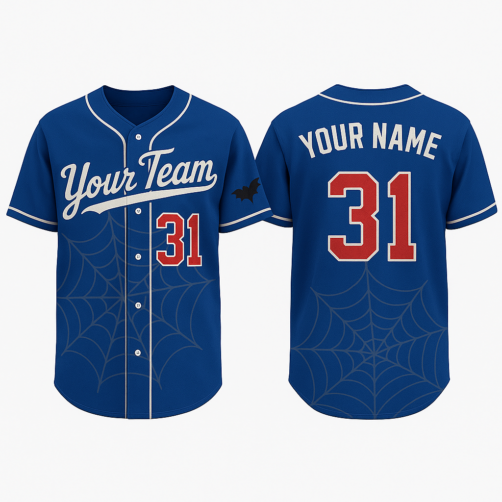 Blue & Red Fan Baseball Jersey Custom Name & Number baseball jersey product view 1