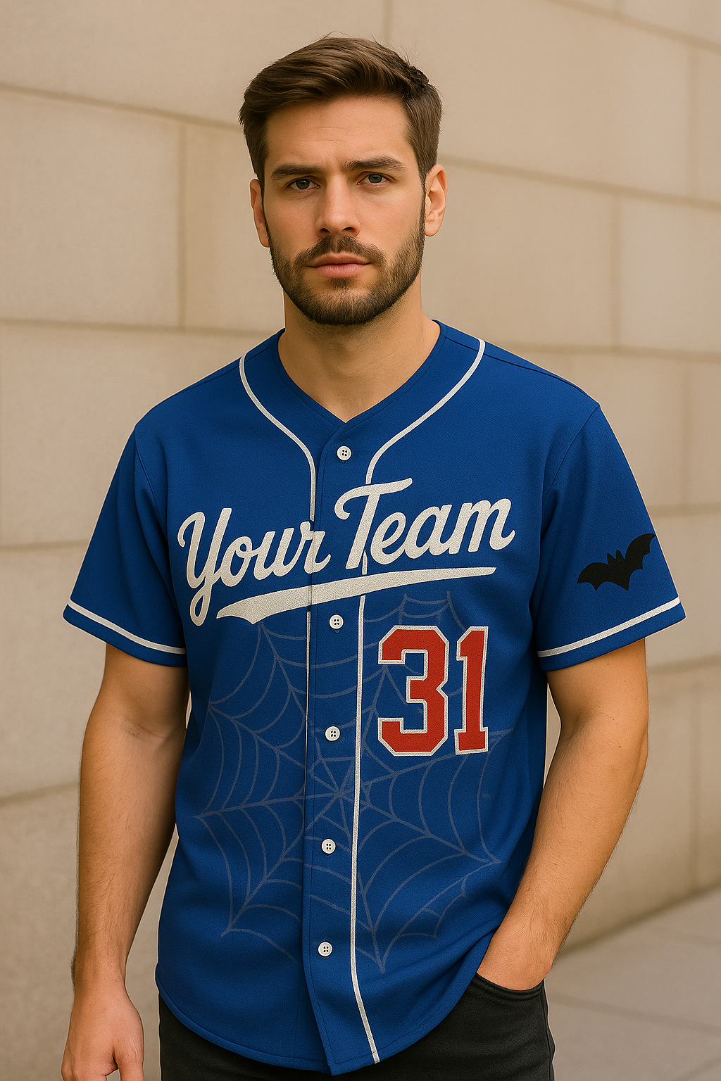 Blue & Red Fan Baseball Jersey Custom Name & Number baseball jersey product view 2
