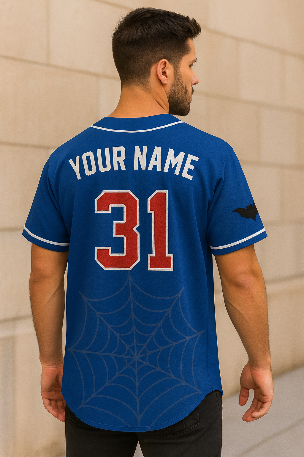 Blue & Red Fan Baseball Jersey Custom Name & Number baseball jersey product view 3