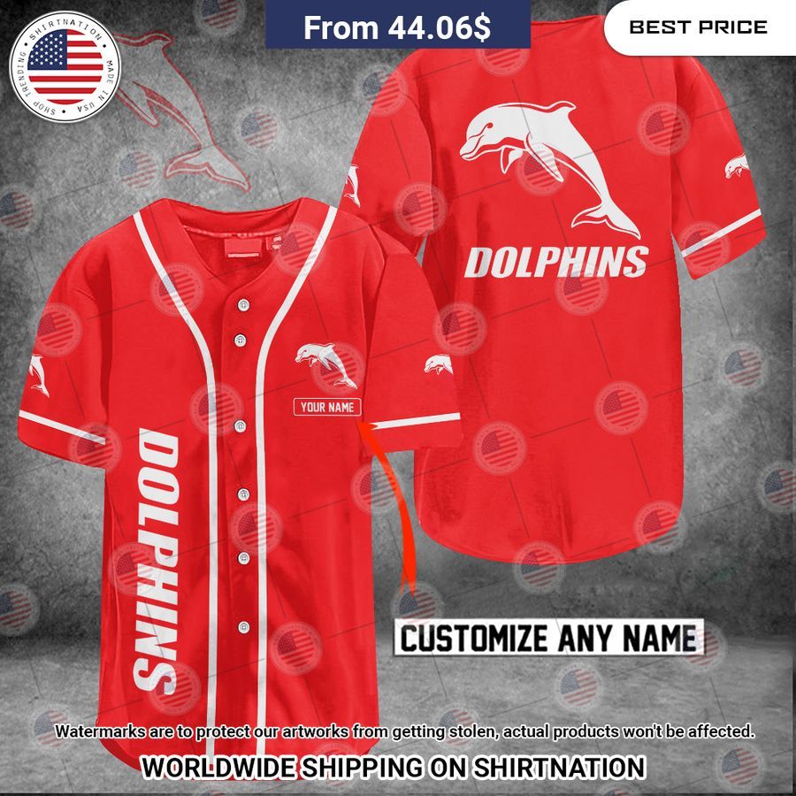 Dolphins Custom Name Baseball Jersey baseball jersey product view 1