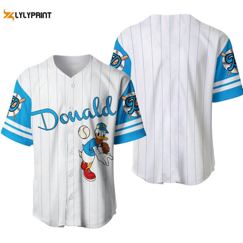Donald Duck All Over Print Pinstripe Baseball Jersey - lylyprint.com baseball jersey product view 1