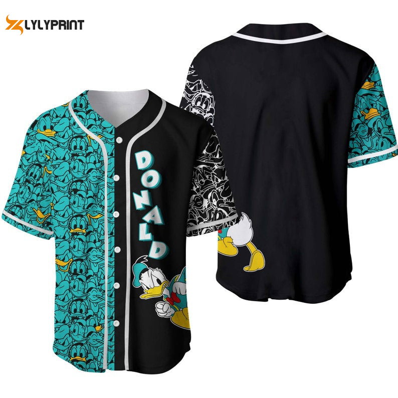 Donald Duck Pattern All Over Print Baseball Jersey & Turquoise - lylyprint.com baseball jersey product view 1