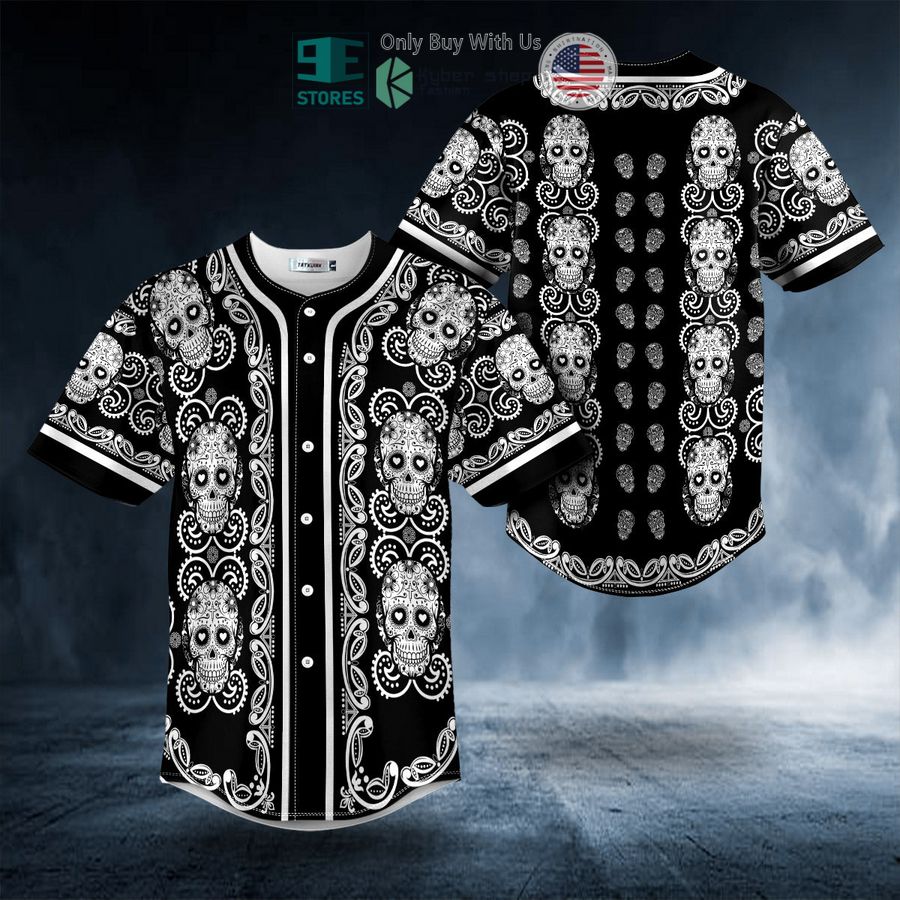 BEST Doodle Floral Pattern Of White Sugar Skull Baseball Shirt baseball jersey product view 1