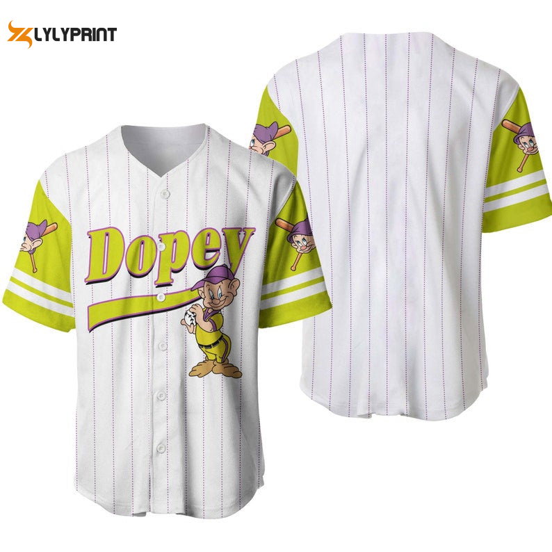 Dopey Dwarf Snow White All Over Print Pinstripe Baseball Jersey - Gift for Men Women - lylyprint.com baseball jersey product view 1