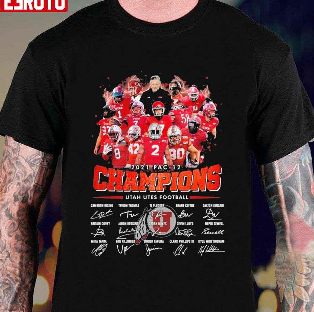 PAC Champions UTAH Utes Football 2021 Signatures Unisex T-Shirt - T-Shirt, Sweatshirt, Hoodie