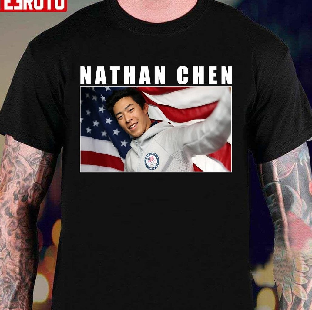 Nathan Chen American Flag Unisex T-Shirt - T-Shirt, Sweatshirt, Hoodie
