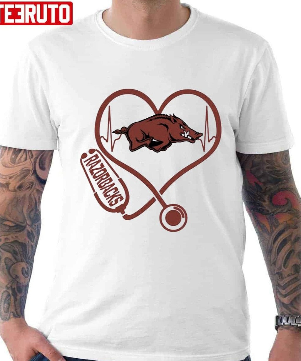 Nurse Love Arkansas Razorbacks Heartbeat Unisex T-Shirt - T-Shirt, Sweatshirt, Hoodie