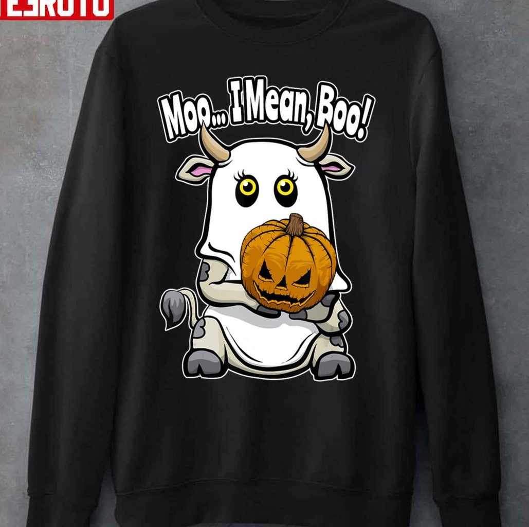 Moo I Mean Boo Ghost Cow Lover Halloween Pumpkin Unisex Sweatshirt - T-Shirt, Sweatshirt, Hoodie