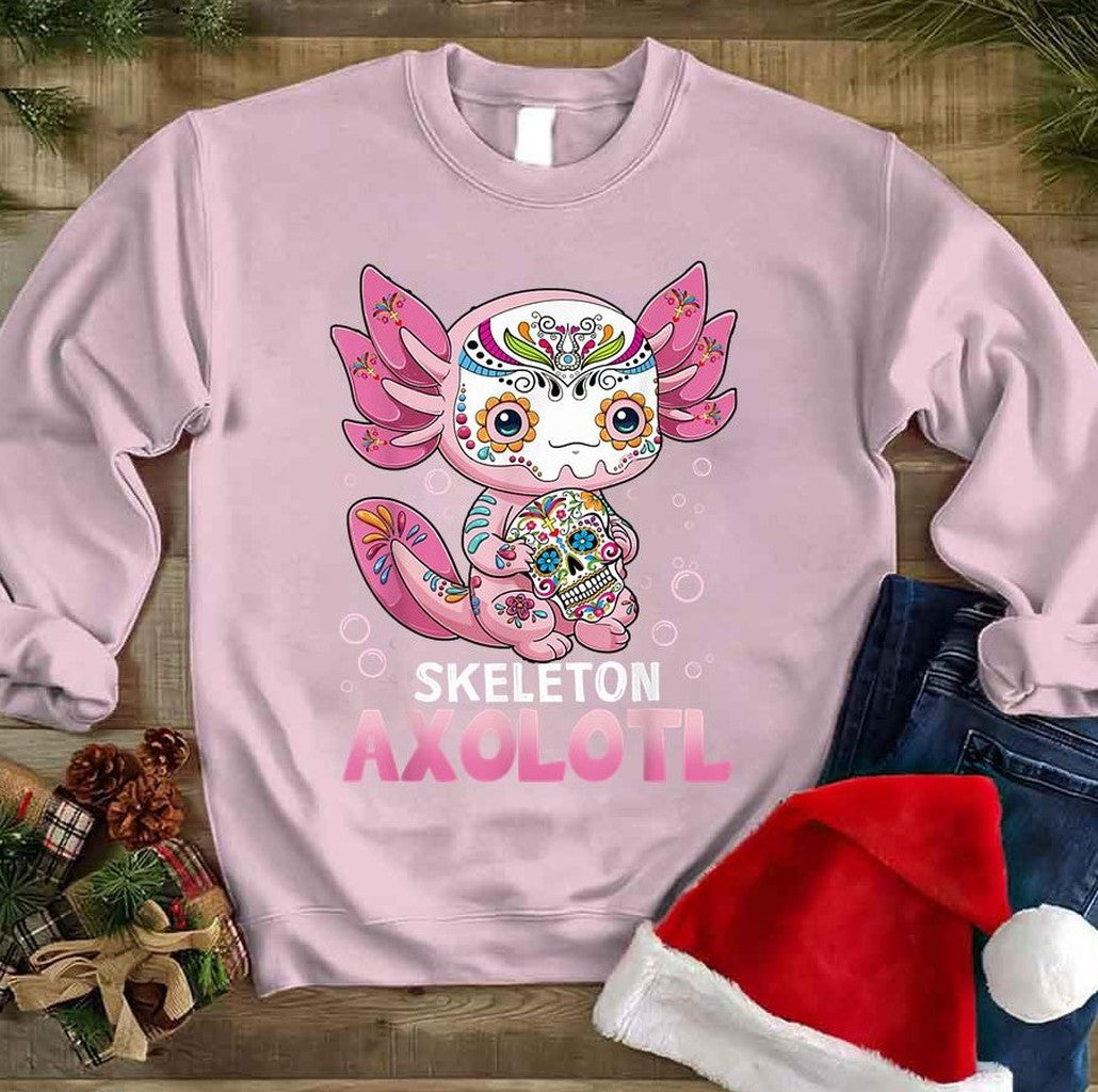 Pink Skeleton Axolotl Sugar Skull Axolotl Halloween Costume Unisex Sweatshirt - T-Shirt, Sweatshirt, Hoodie