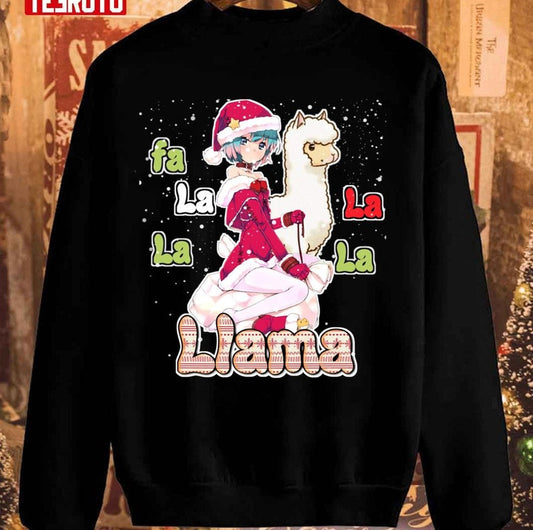 Anime Girl Fa La La La Llama Xmas Kawaii Llama Girl Unisex Sweatshirt - T-Shirt, Sweatshirt, Hoodie