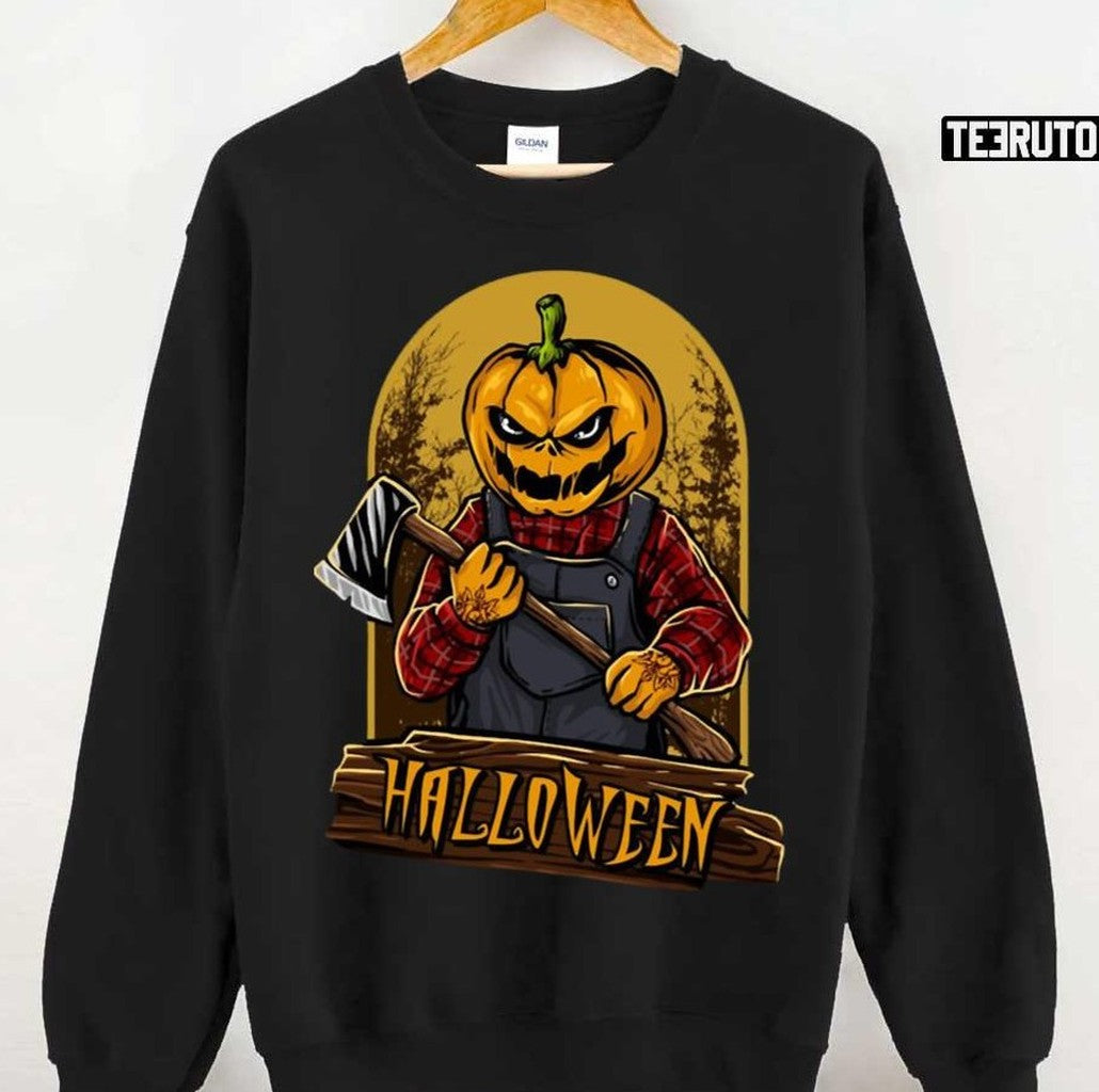 Scary Pumpkin Head Halloween Unisex Sweatshirt - T-Shirt, Sweatshirt, Hoodie