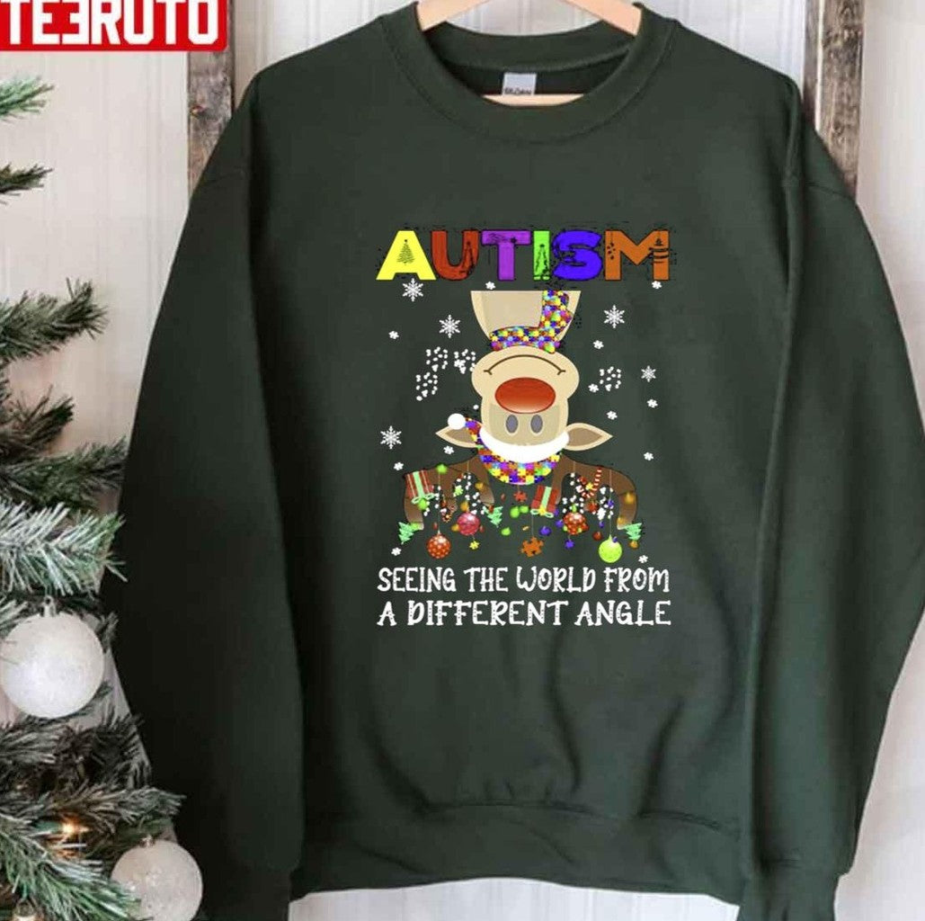 Reindeer Autism Seeing The World From A Different Angle Christmas Unisex Sweatshirt - T-Shirt, Sweatshirt, Hoodie