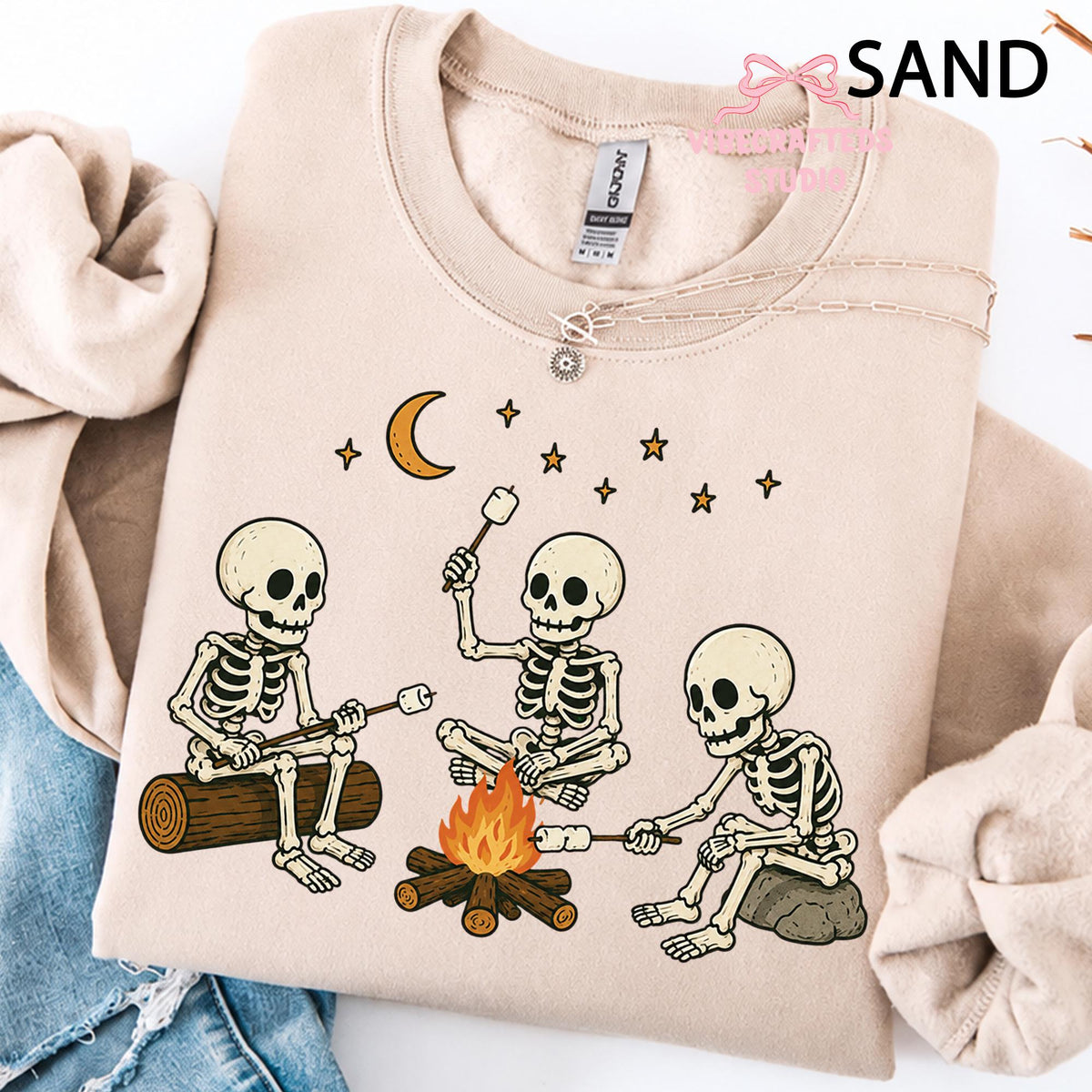 Skeleton Camping Three Skeletons Roasting - Adult & Kids T-Shirts, Sweatshirts & Hoodies apparel design preview 2