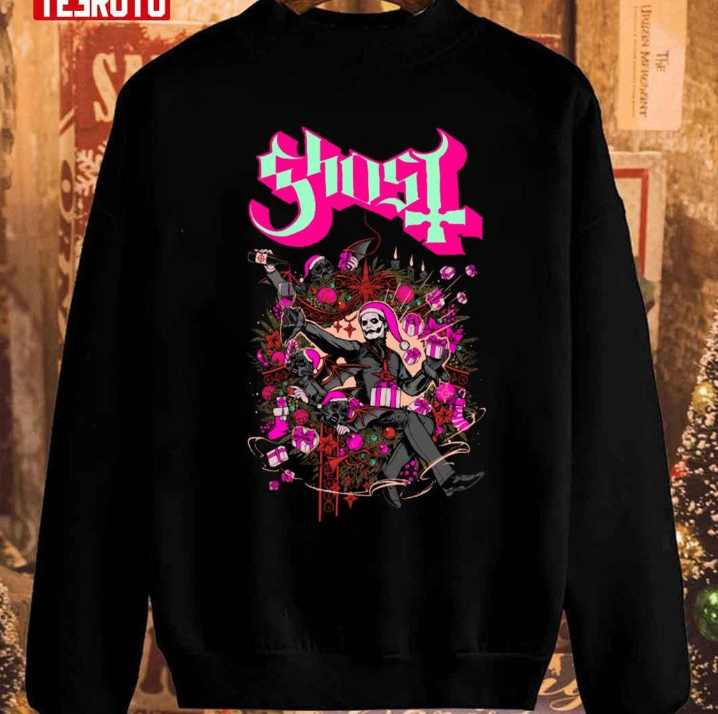 Pink Christmas Ghost Band Unisex Sweatshirt - T-Shirt, Sweatshirt, Hoodie